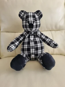 black and white checked memory bear handmade from clothing