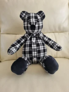 black and white checked memory bear handmade from clothing