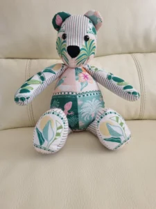 colourful floral patchwork memory bear handmade from clothing