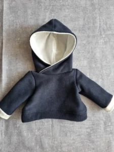 finished navy hoodie with cream lining made for a memory bear