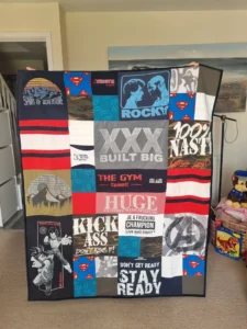 collection of meaningful T-shirts prepared for a memory blanket