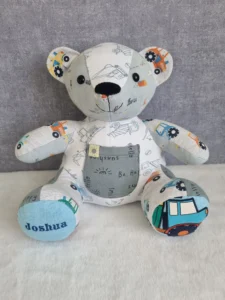 personalised memory bear handmade from a patterned shirt