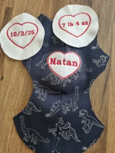 personalised memory bear with embroidered heart details